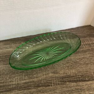 Vtg Uranium Glass Oval Dish